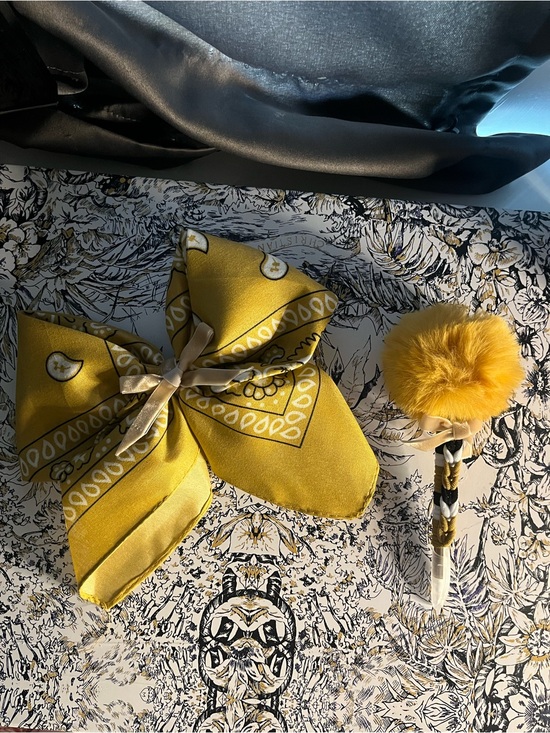 Other - Handmade Yellow Bandana Hair Bow with Pom-Pom Pen - Kids Accessories